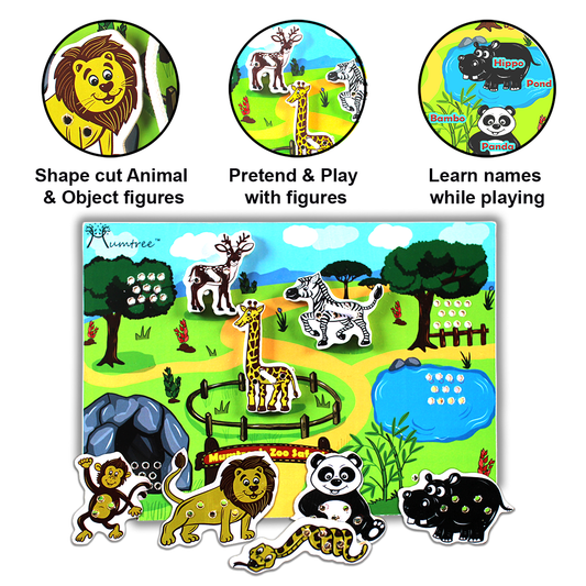  Mumtree Zoo Safari Sew Habitat image: Includes shape-cut animals and object figures are providing. Kids can pretend and play with these figures for hours. It helps kids in learning the names of animals while playing.