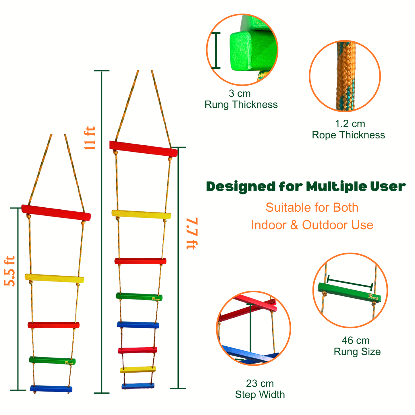 Double String Wooden Ladder Flat Rungs